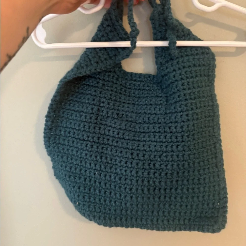 Handmade Teal and Gray Elephant Knit Kids Bib